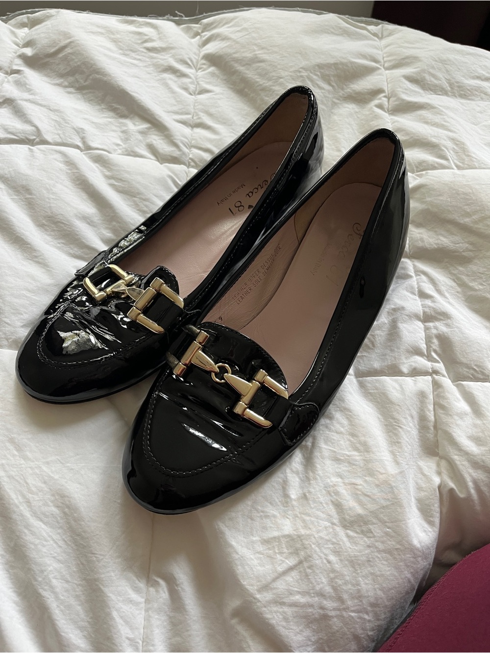 Ferca 81 Black Patent Loafers with Gold Horsebit Accent
